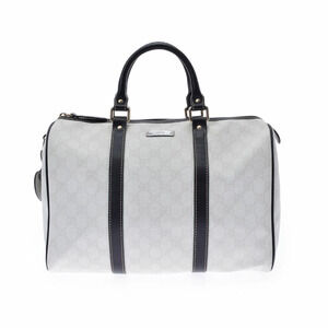 GUCCI GG Supreme White Canvas Leather Boston Bag